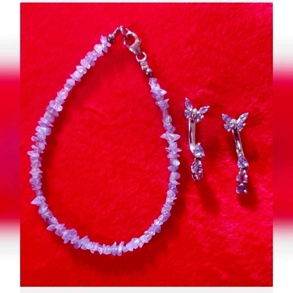 Tanzanite Butterfly Earrings and Bracelet Set Sterling Silver